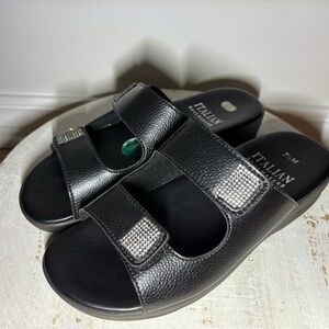 Black Slide Sandals with Rhinestone Accents